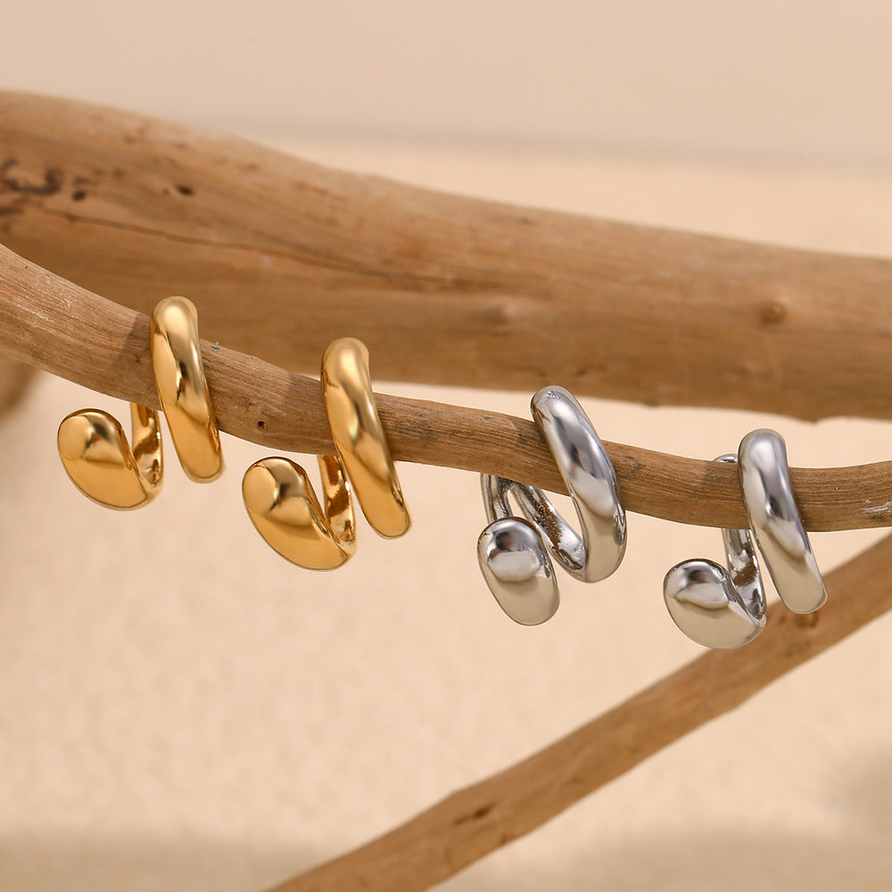 Orecchini a clip a U geometrici minimalisti a doppio strato in acciaio inossidabile placcato oro 18K per donna