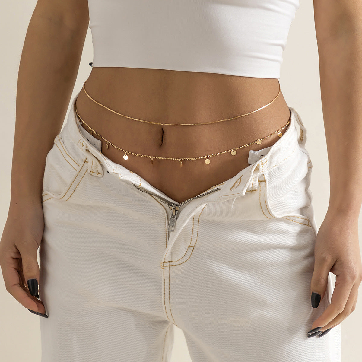Sweet Polished Alloy Double Layer Tassel Body Chain for Women