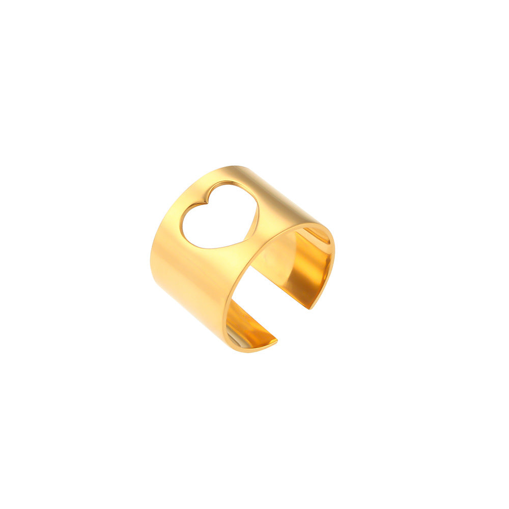 Minimalist Adjustable Butterfly and Crescent Moon Ring for Women in Electroplated 18K Stainless Steel with Hollow-Out Geometric Design