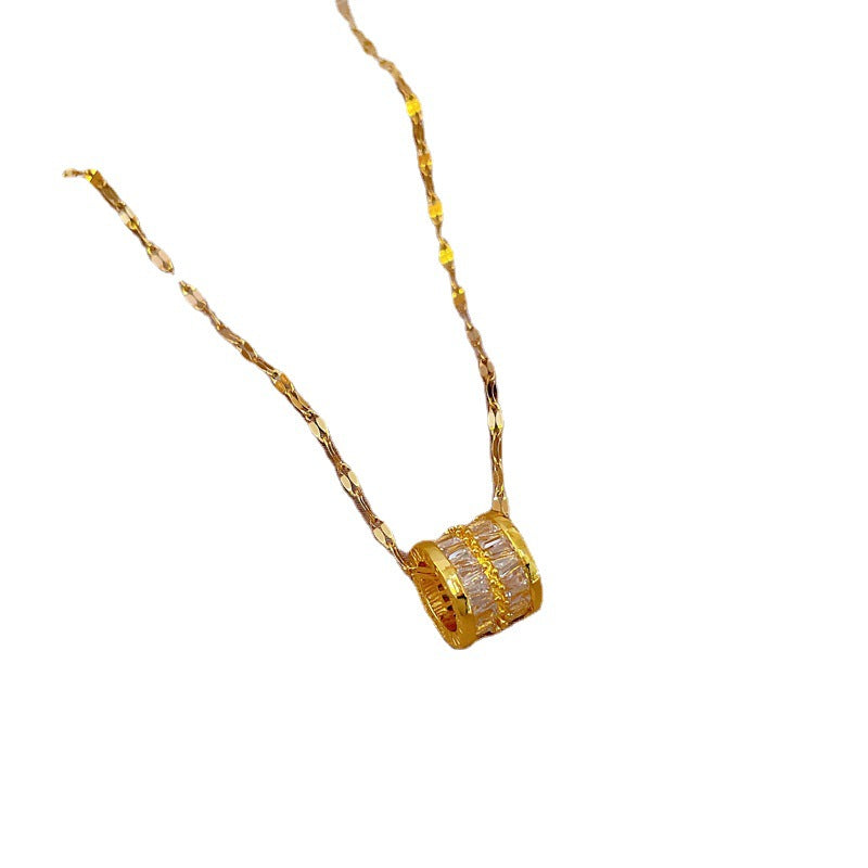 Minimalist Geometric Titanium Steel Plated Necklace for Women with Interlocking Double Ring Pendant and Lip Chain