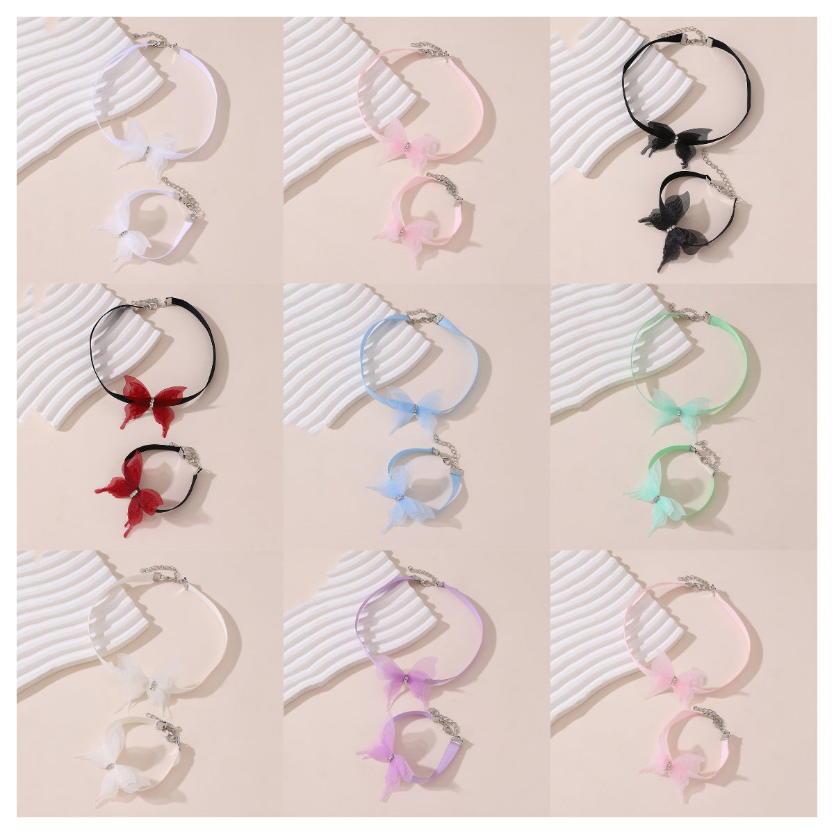 Collana Minimalista con Ciondolo a Farfalla per Bambine, Fascino a Farfalla e Fiocco in Resina su Catena di Perline con Finitura Smaltata, Lunghezza Regolabile