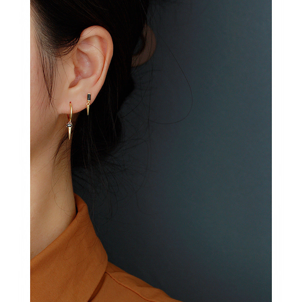 Minimalist 925 Sterling Silver Square Geometric Cubic Zirconia Inlay Earrings