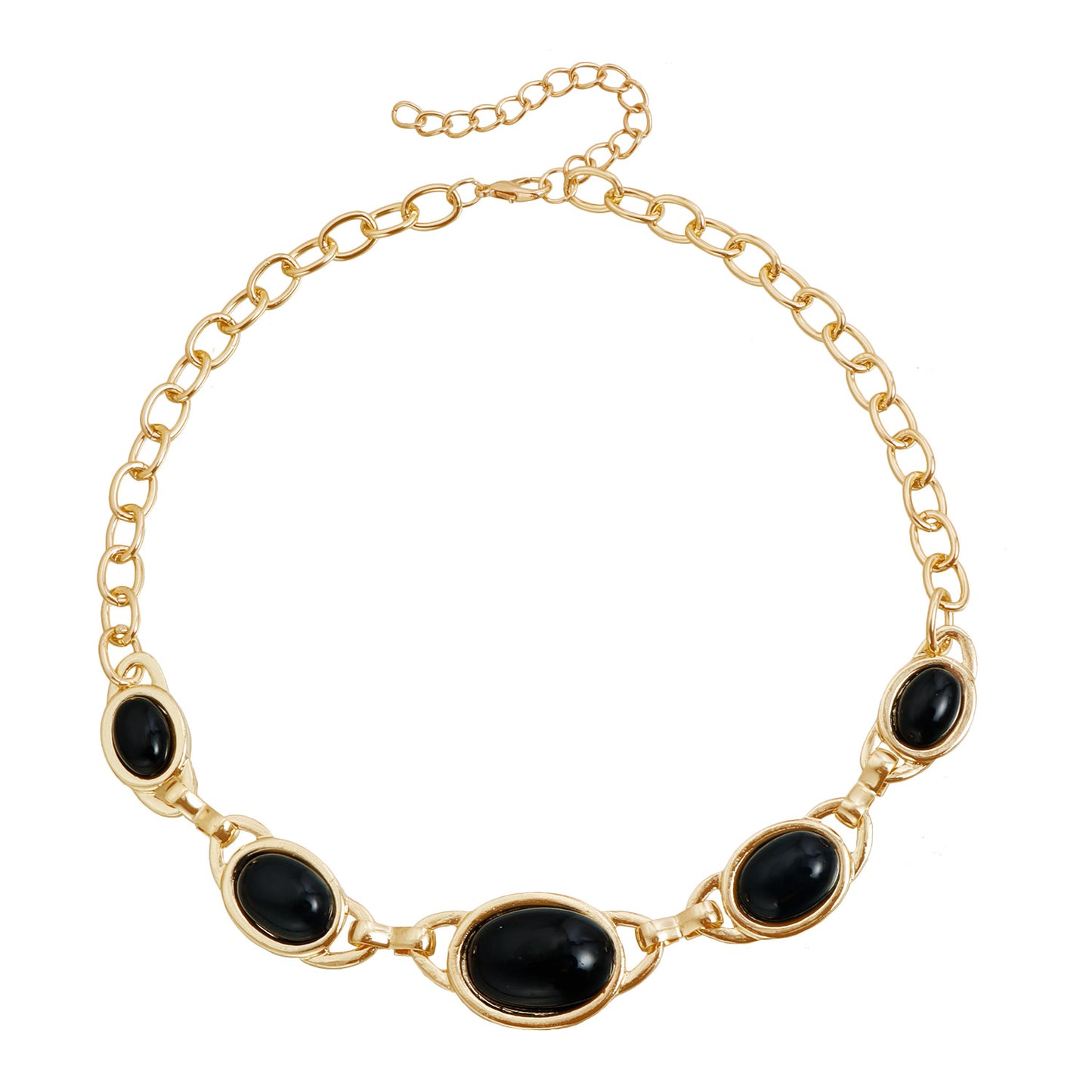 Vintage Geometric Oval Tiger's Eye Alloy Necklace Plated Choker for Women and Men