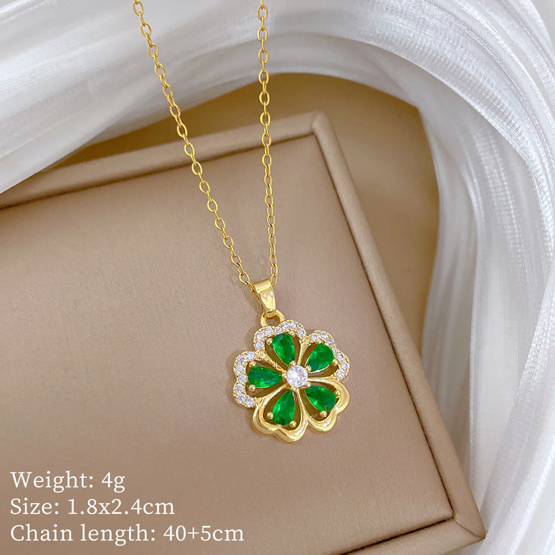 Elegante collar con colgante de flor de cinco pétalos para mujer, gargantilla delicada de acero inoxidable con detalles de diamantes de imitación