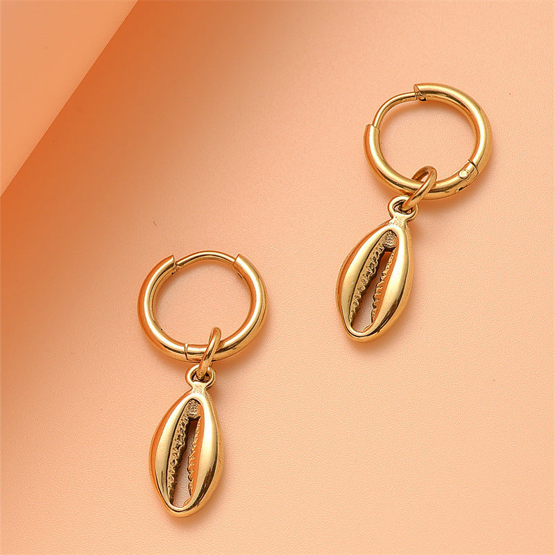 Minimalist Geometric Starfish and Seashell Earrings in Stainless Steel with Plated Finish for Women