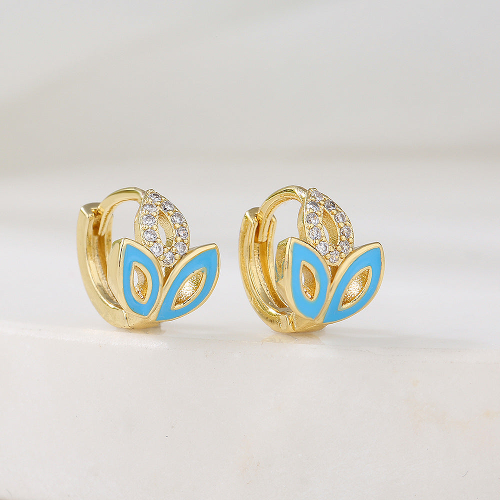 Orecchini a cerchio piccoli geometrici minimalisti da donna con base in rame placcato in oro 18K e zirconi incastonati a smalto