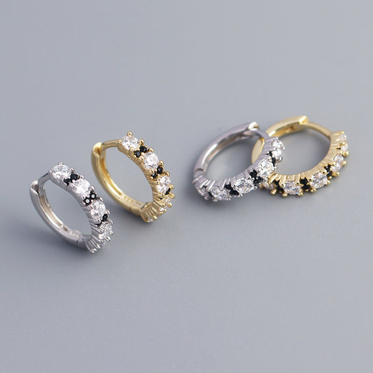 Minimalist 925 Sterling Silver Round Geometric Cubic Zirconia Inlay Hoop Earrings