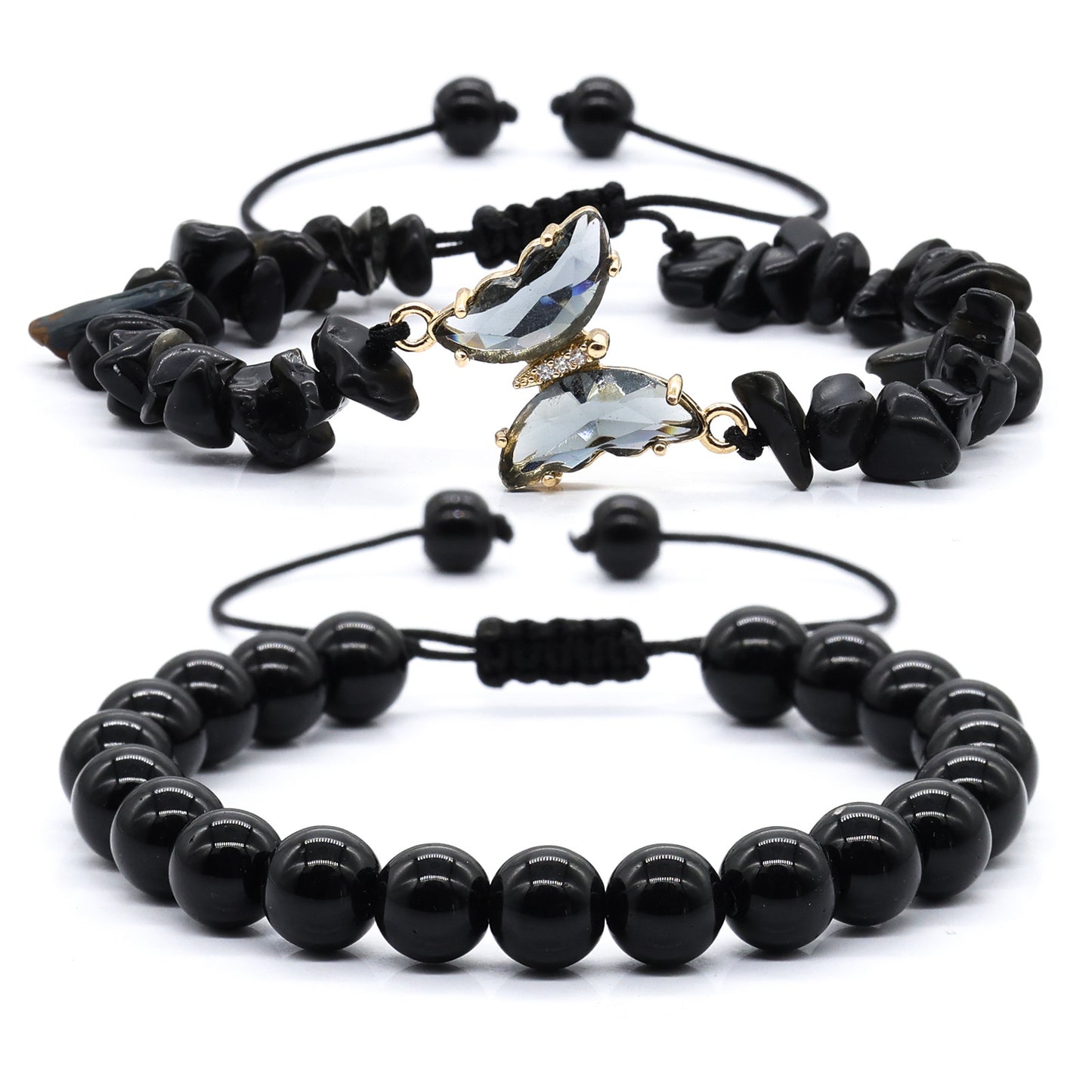 Minimalist Gradient Butterfly Crystal Bracelet with Amethyst and Citrine Chips for Women