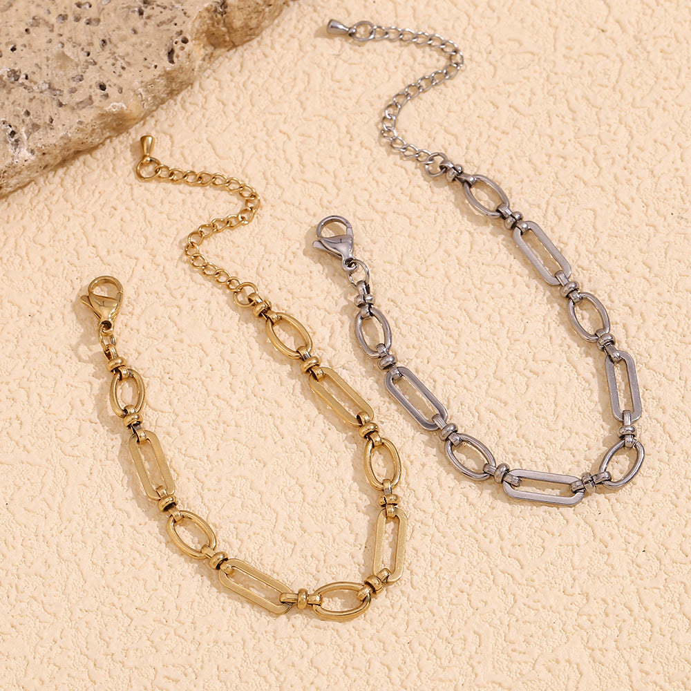 Minimalist Geometric Stainless Steel Plated 14K Gold Large O-Shape Link Bracelet for Women