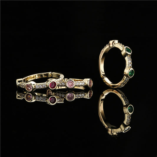Vintage Geometric Brass Gold Plated Micro-Inlaid Cubic Zirconia Ring for Women