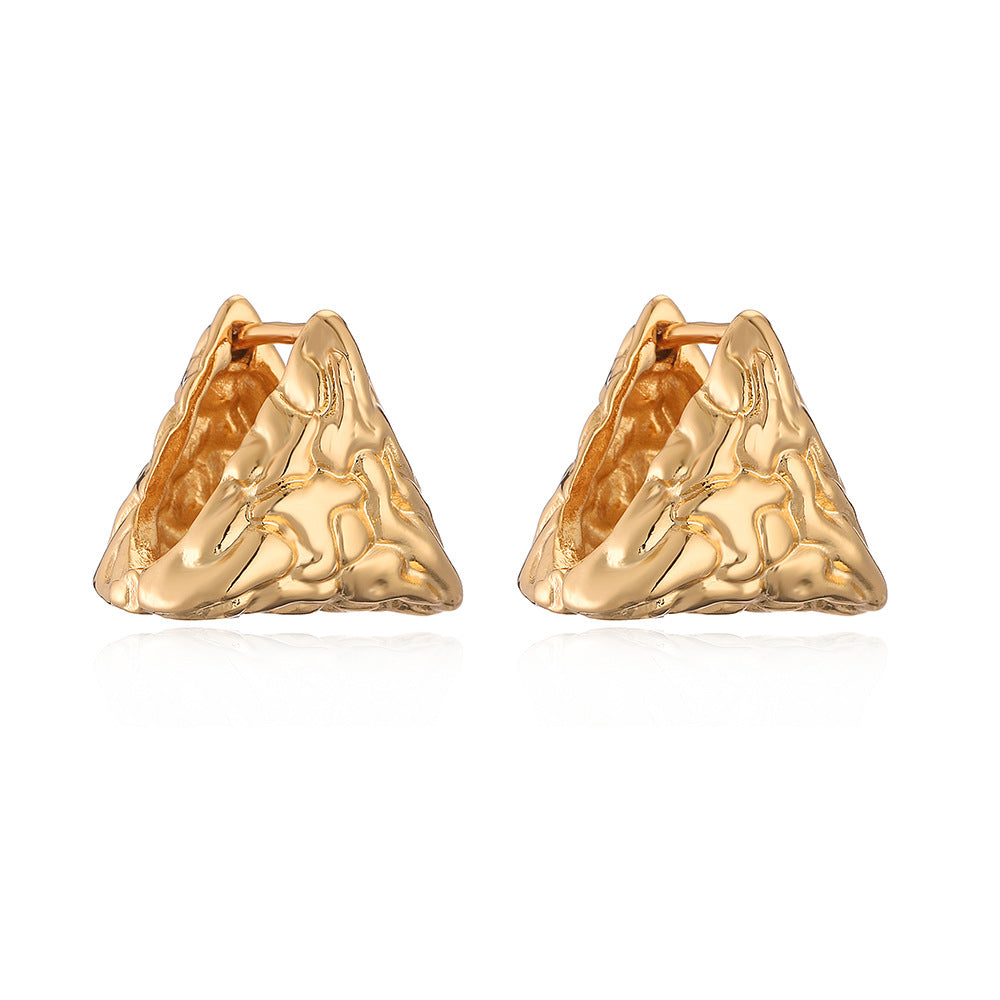 Minimalist Geometric Folded Triangle Earrings for Women in Brass with Electroplating Finish