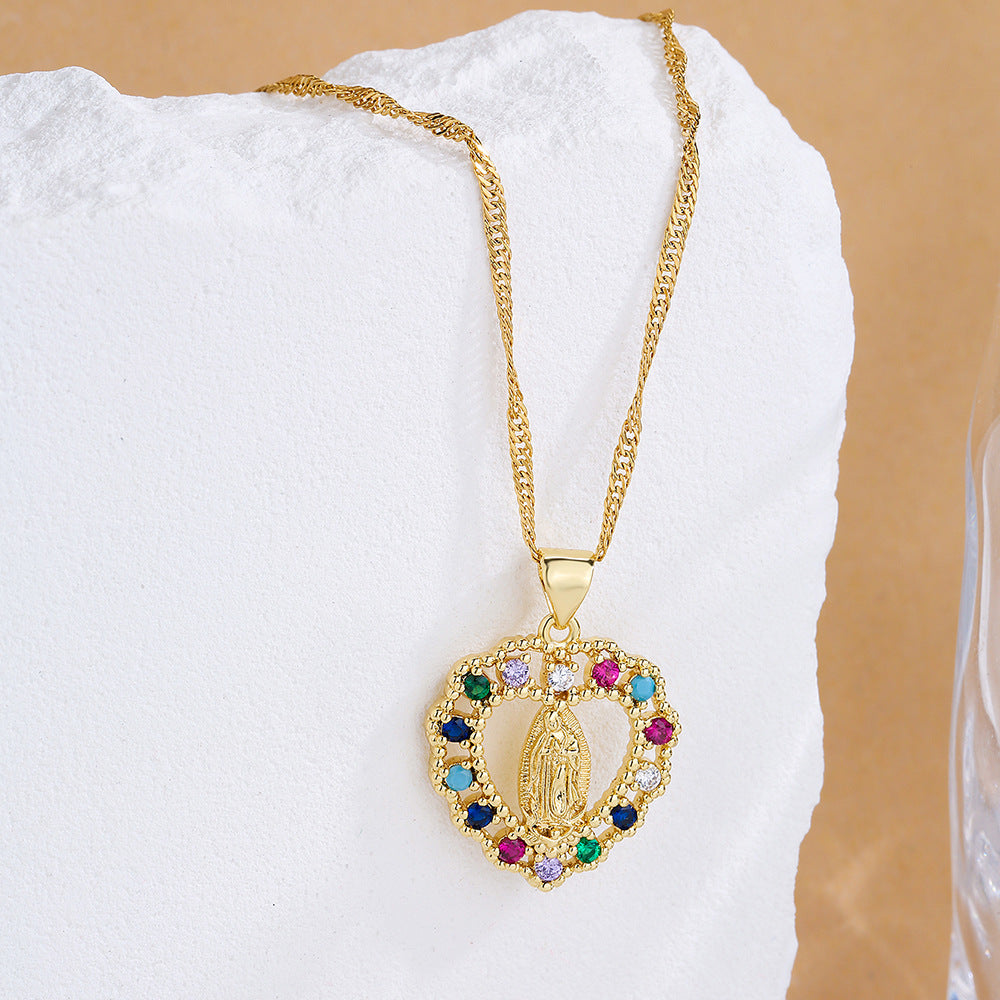 Minimalist Geometric Heart and Star Pendant Necklace for Women in Copper with Real Gold Plating and Zircon Inlay