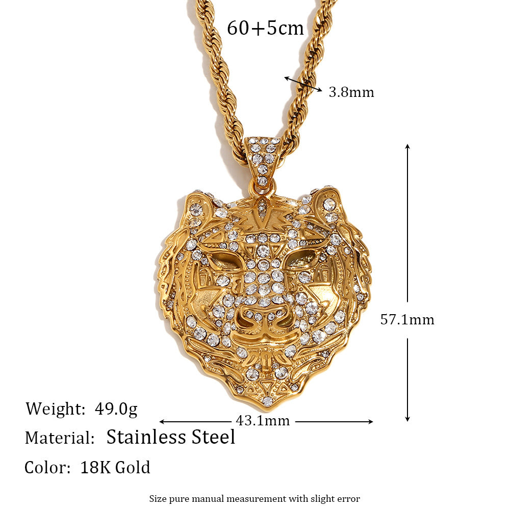 Minimalist Tiger Pendant Necklace for Men Stainless Steel with 18K Gold Plating Snake Chain Animal Design