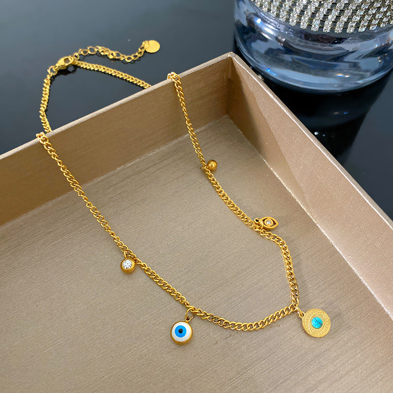 Streetwear Gold Plated Titanium Steel Evil Eye Necklace Unisex