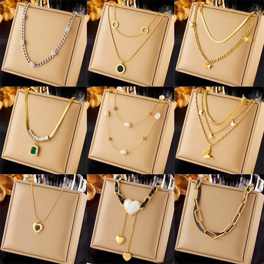 Vintage-Inspired Butterfly Pendant Necklace with Rhinestone Inlay on Stainless Steel Chain for Women