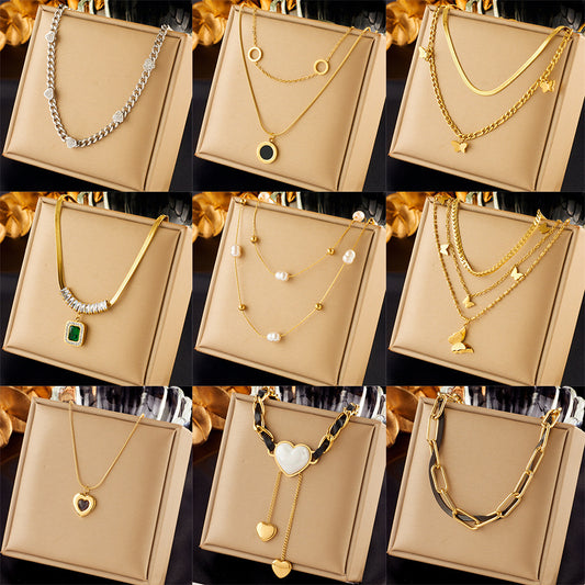 Vintage-Inspired Butterfly Pendant Necklace with Rhinestone Inlay on Stainless Steel Chain for Women