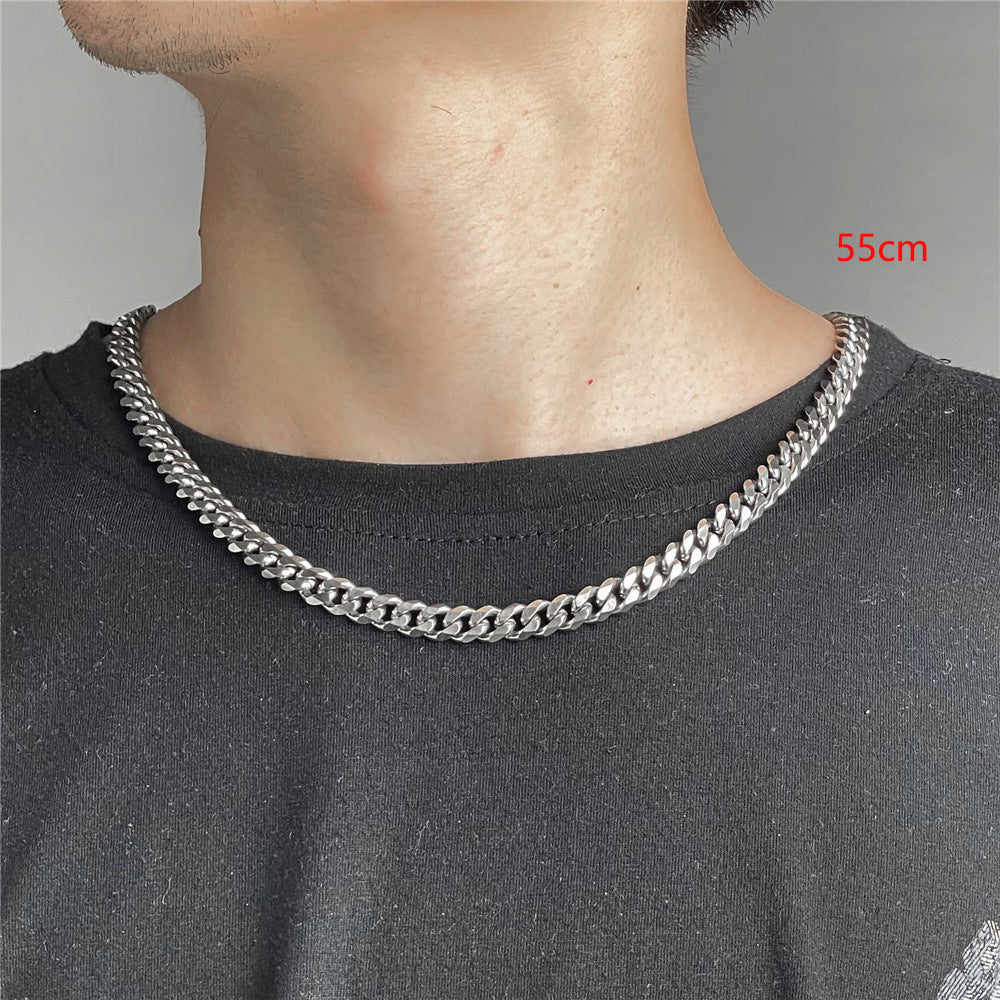 Hip-hop Streetwear Minimalist Teardrop Geometric Polished Titanium Steel Cuban Link Chain Necklace for Men
