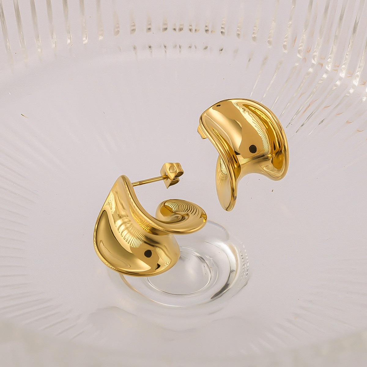 Minimalist Geometric Twisted Earrings in Stainless Steel with Vacuum 18K Gold Plating Hypoallergenic Polished Finish
