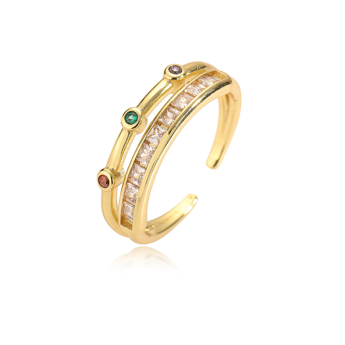 Minimalist Geometric Open Ring for Women in Copper with 18K Gold Plating and Zircon Inlay