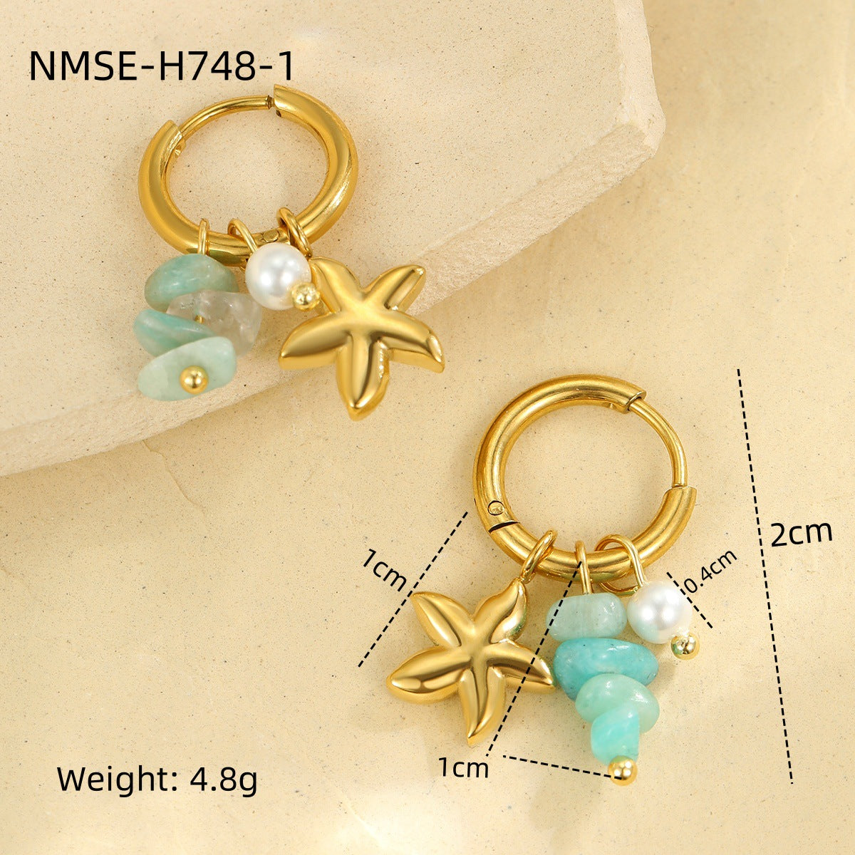 Pendientes de Acero Inoxidable de Estrella de Mar, Inspiración Marina, con Forma Geométrica y Acabado Chapado para Mujer