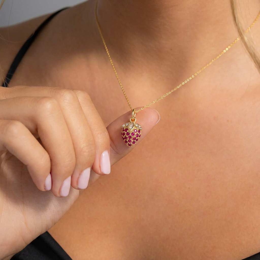 Vintage 14K Gold Plated Brass Drip Oil Pizza Charm Bar with Cubic Zirconia
