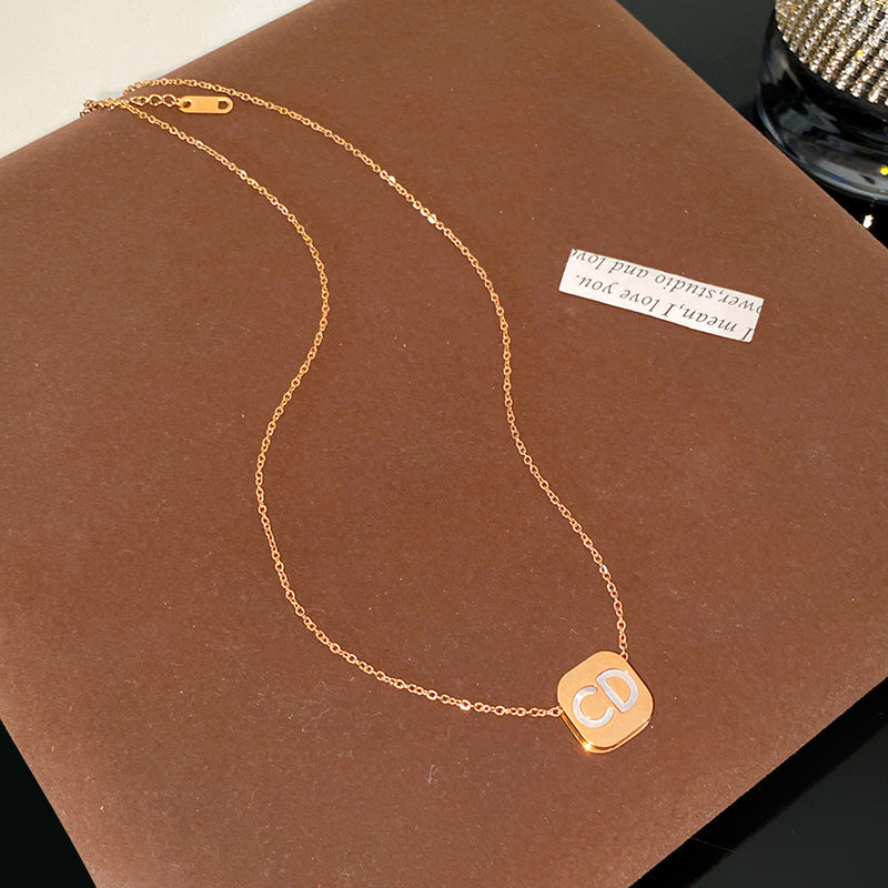 Minimalist Luxury Geometric Titanium Steel Plated CD Necklace