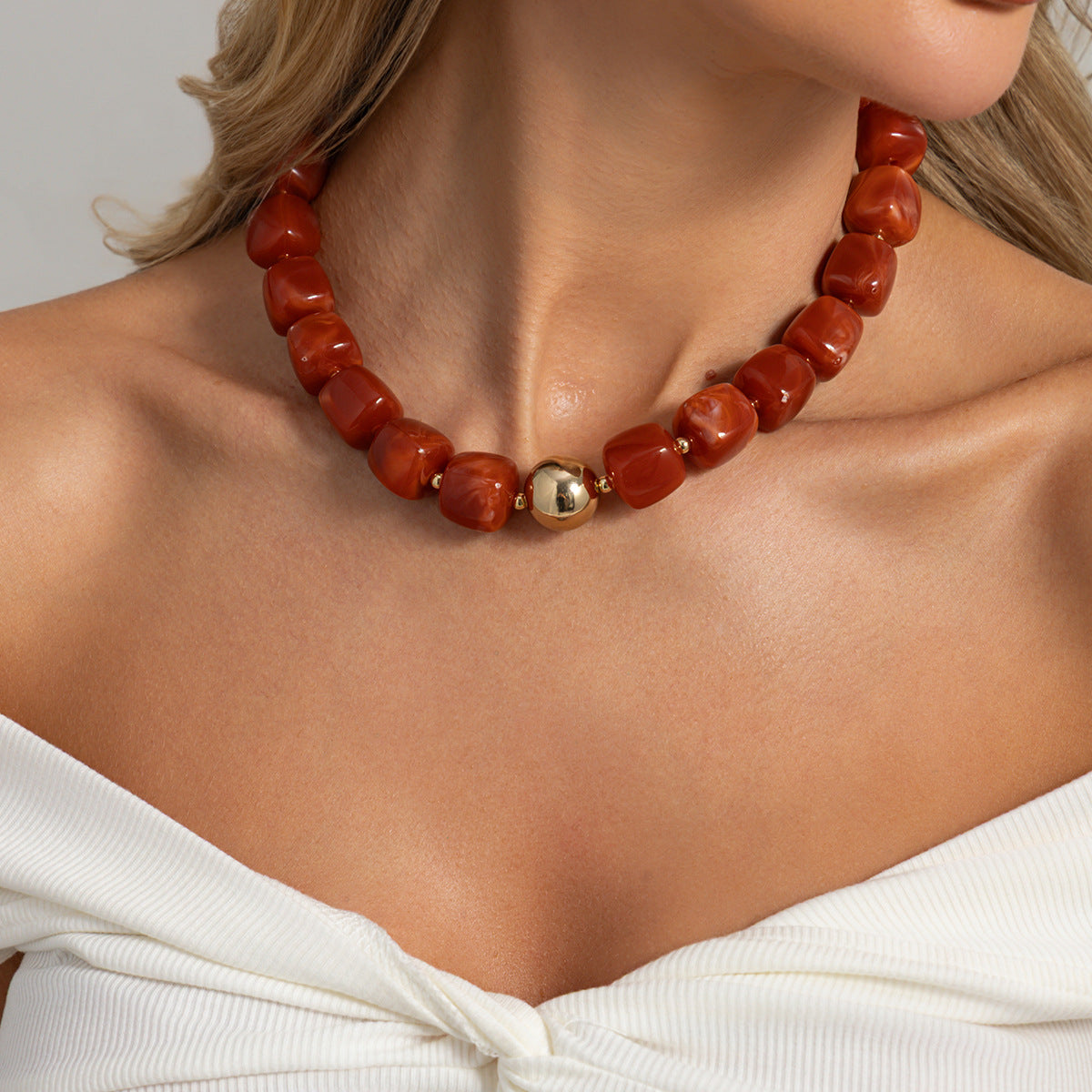 Bohemian Vintage Geometric Round Resin Beaded Necklace for Women DIY Charm Bar