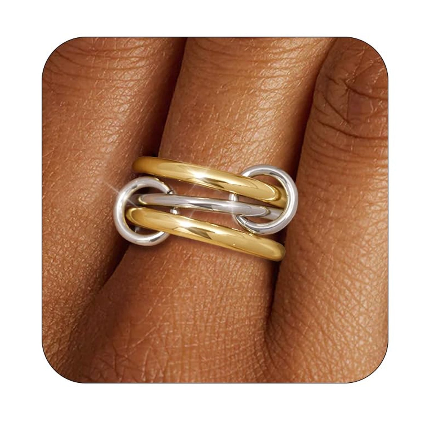 Gold Plated Stainless Steel Geometric Letter Ring with Rhinestone Inlay Unisex