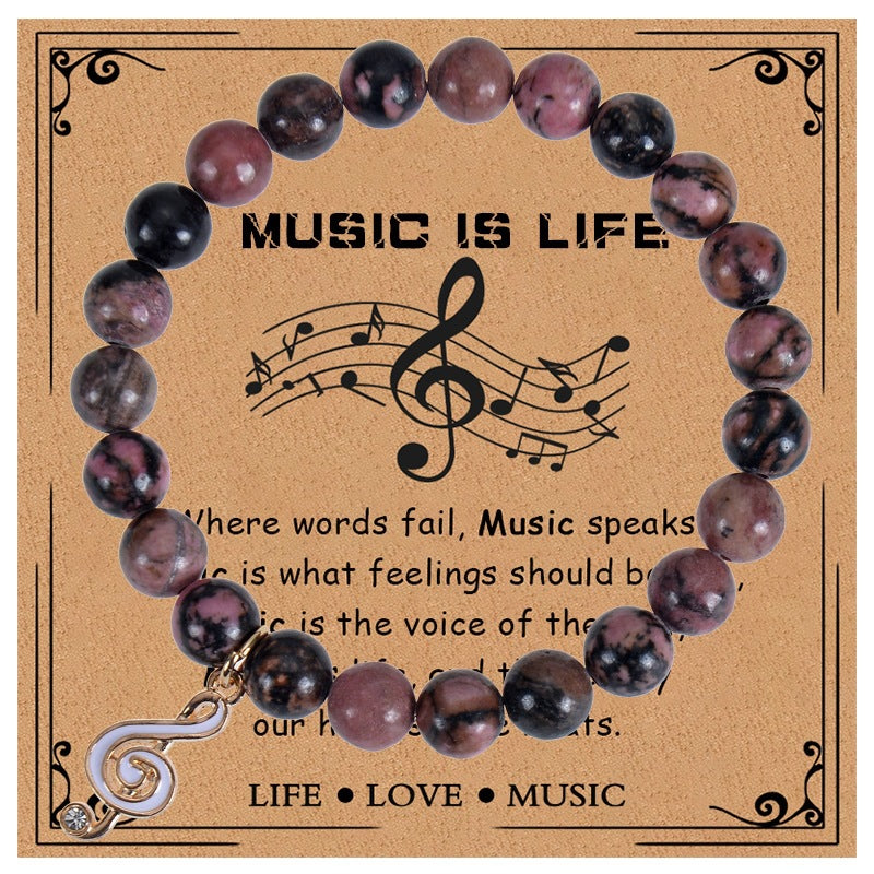 Elegant Geometric Round Crystal Turquoise Beaded Bracelet with Musical Note Pendant for Women