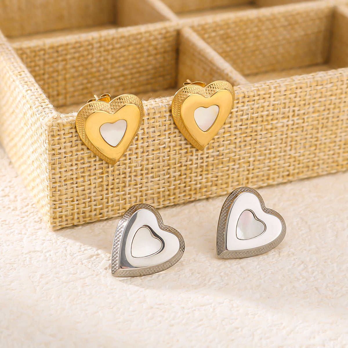 Minimalist Heart-Shaped Earrings in Stainless Steel with 18K Gold Plating, Polished Mirror Finish for Women