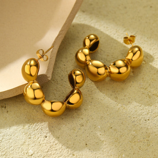 Orecchini a cerchio da donna in acciaio inossidabile placcato oro 18K a forma di C, geometrici e minimalisti