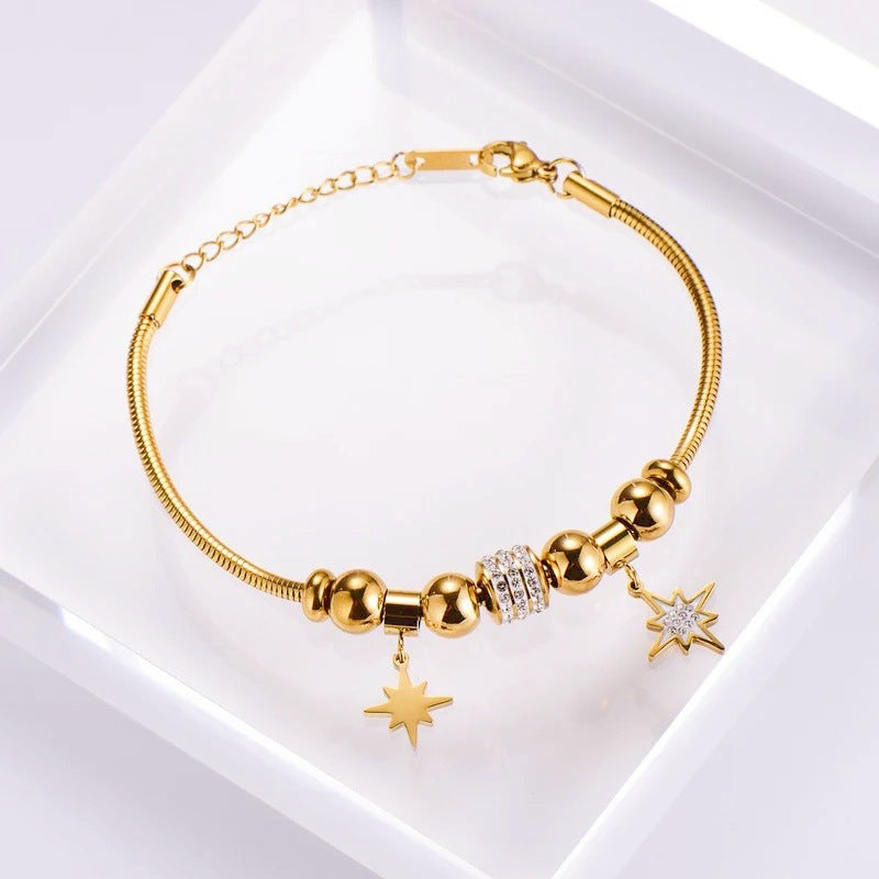 Bracciale Originale in Acciaio al Titanio Placcato con Rombi Geometrici per Uomo e Donna, Accessorio di Lusso Ispirato al Cosmo e alla Natura