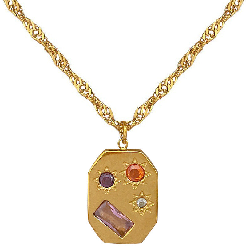 Collana geometrica con ciondolo a stella da donna in acciaio al titanio placcato, stile minimalista e delicato