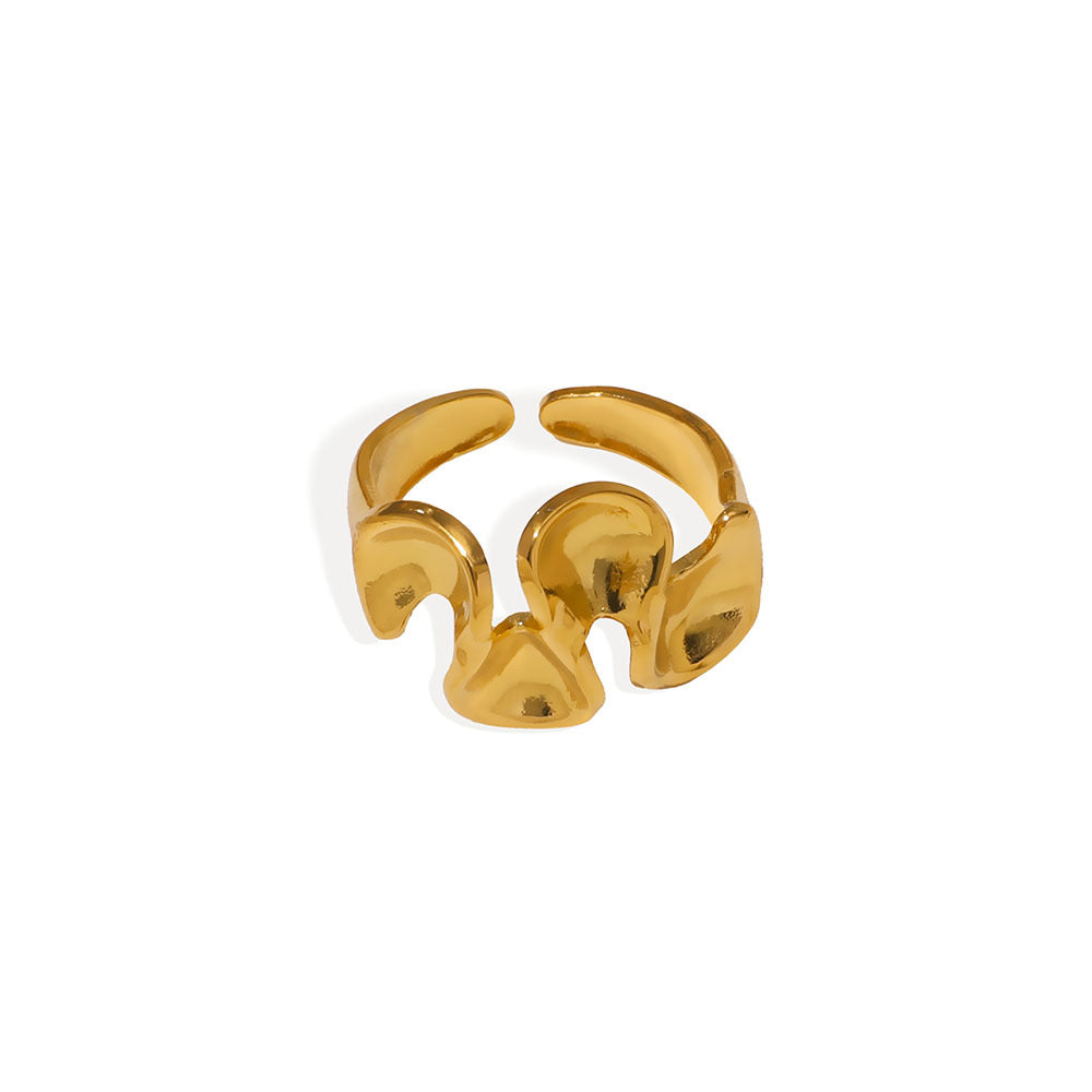 Anello in acciaio inossidabile con trama a onda geometrica, placcato in oro 18 carati, impermeabile, unisex, alla moda