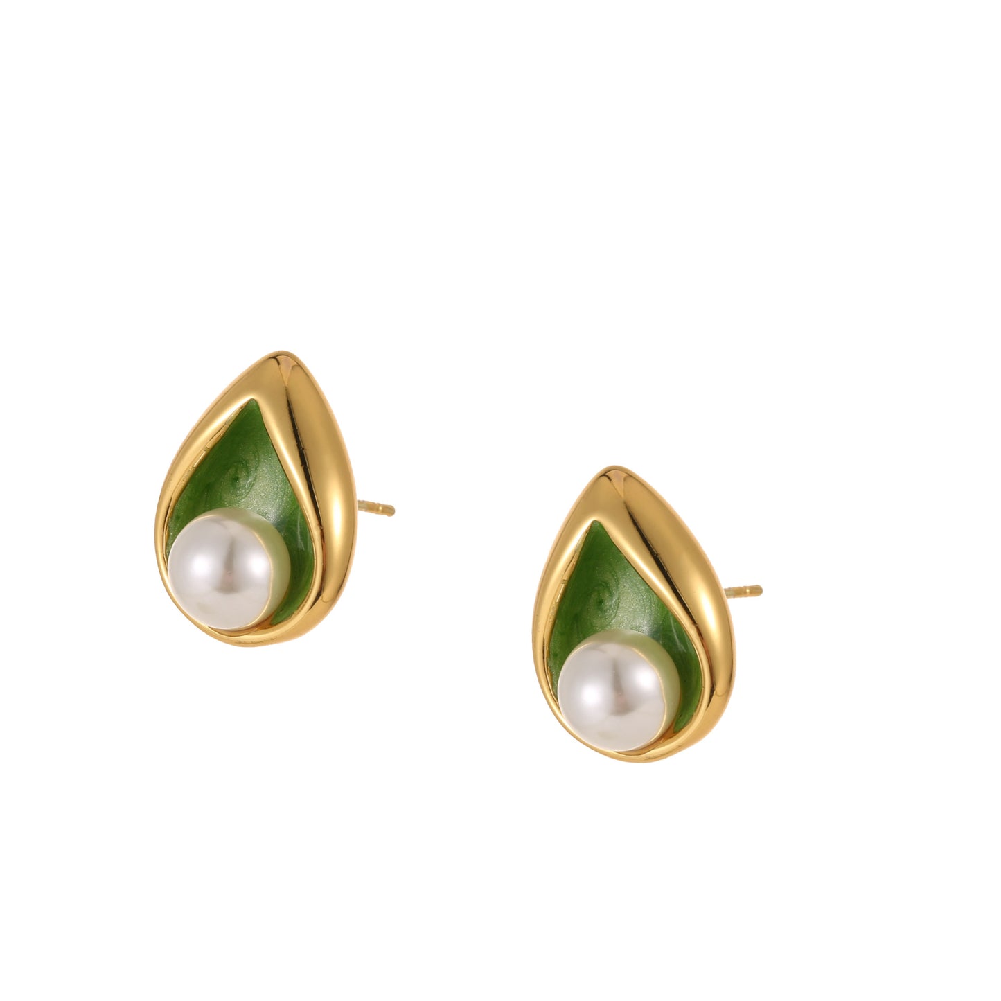 Orecchini da donna alla moda in acciaio inossidabile a forma di goccia d'acqua con accenti di perle e placcatura in oro 18 carati