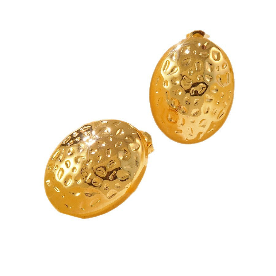 Elegant Geometric Stamped Stainless Steel Earrings for Women Round Oval Square Studs