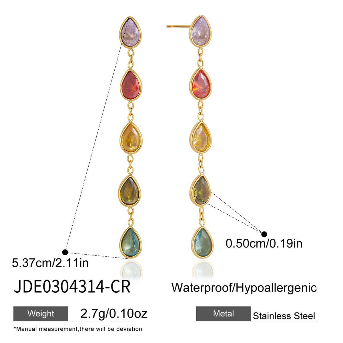 Elegant Geometric Stainless Steel Plated Cubic Zirconia Tassel Earrings for Women