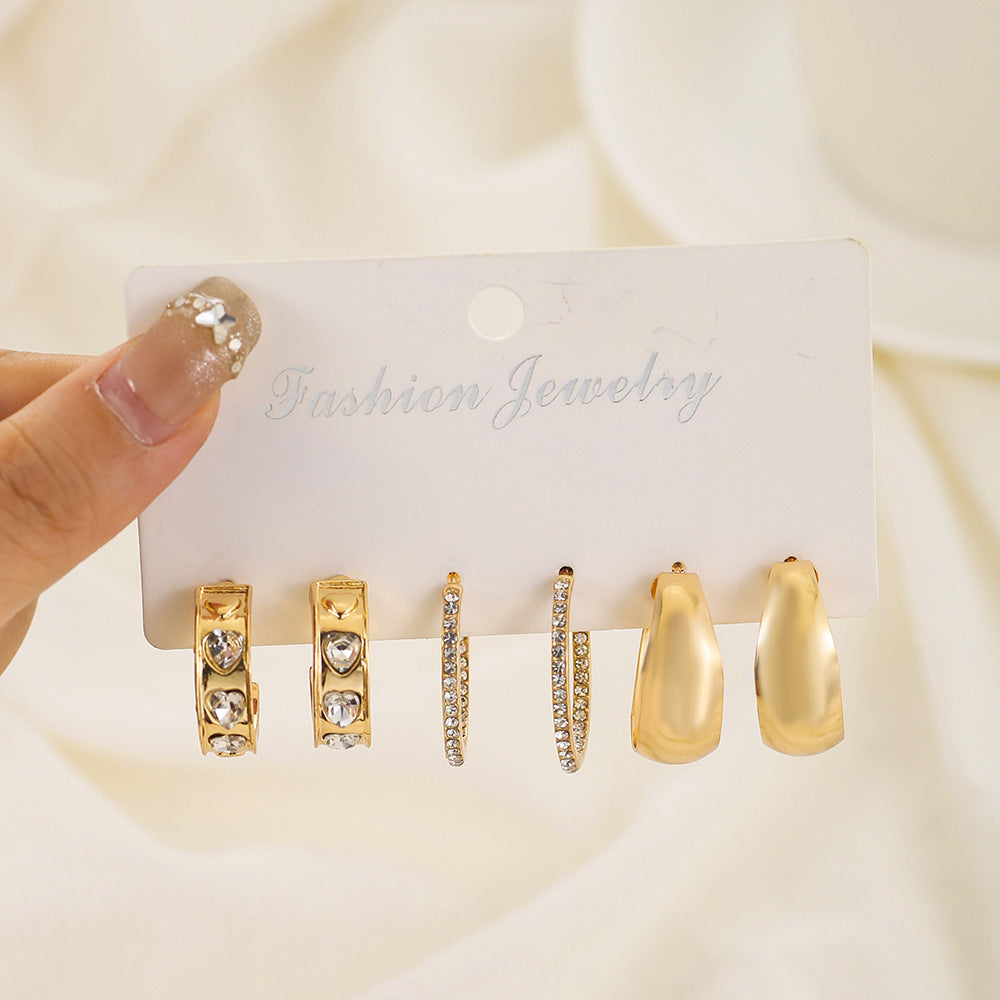 Elegant Geometric Heart Butterfly Pearl Hoop Earrings Set Alloy Plated Stainless Steel Post for Women
