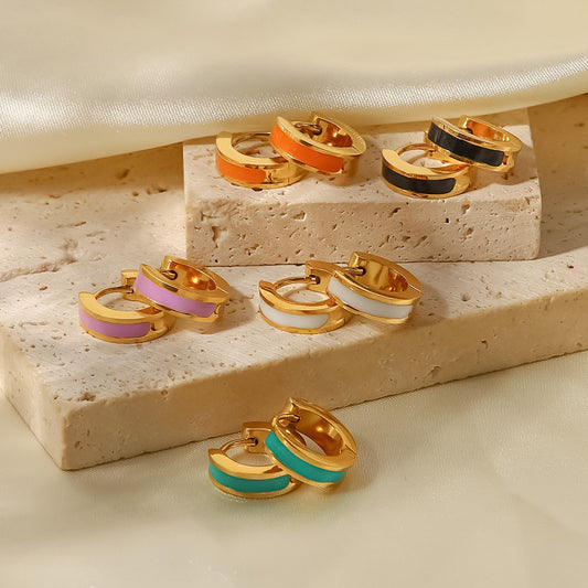 Orecchini da donna in acciaio inossidabile geometrici minimalistici con placcatura in oro 18K e finitura in smalto colorato