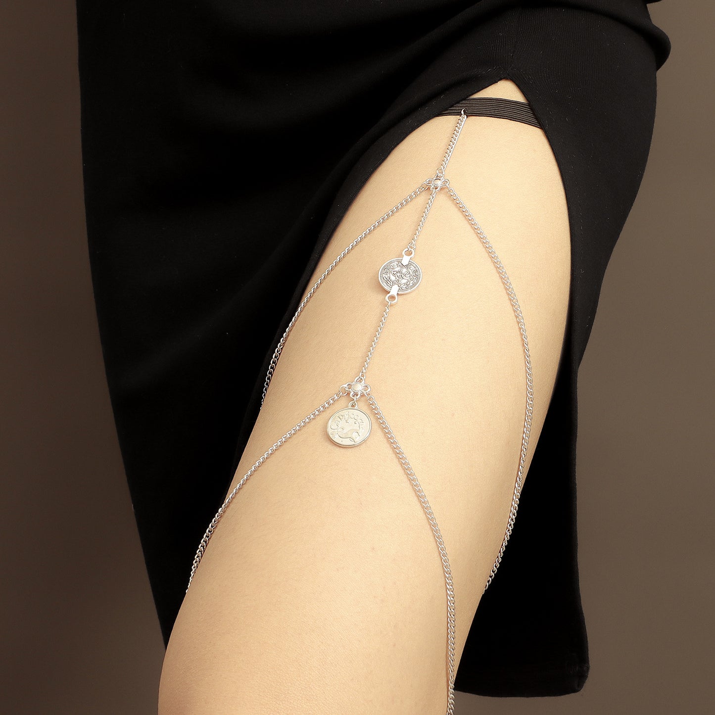 Geometric Deer Coin Pendant Double-Layer Tassel Leg Chain for Women in Alloy with Premium Look