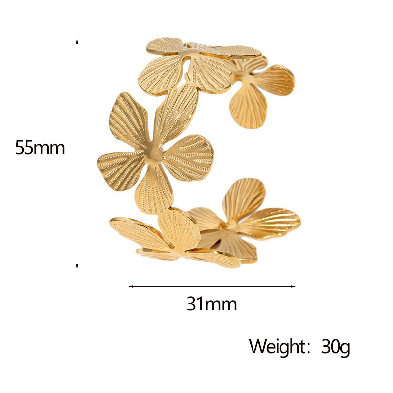 Bracciale Minimalista a Forma di Petalo in Acciaio Inossidabile Placcato Oro 18K da Donna, Gioielli Ipoallergenici in Acciaio al Titanio