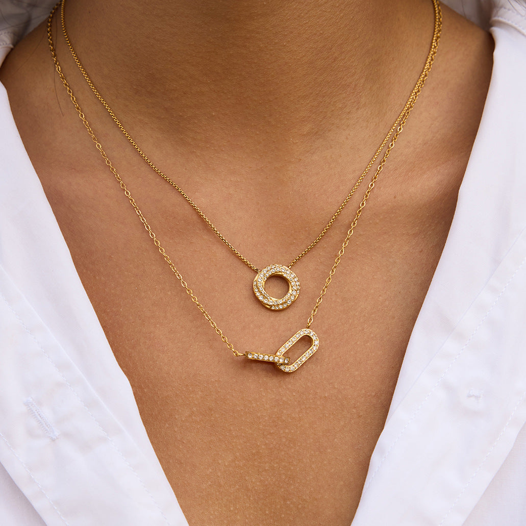 Collana con ciondolo geometrico in acciaio al titanio con strass da donna, catena a clavicola in acciaio inossidabile galvanizzato, gioielli di lusso ipoallergenici e resistenti allo sbiadimento