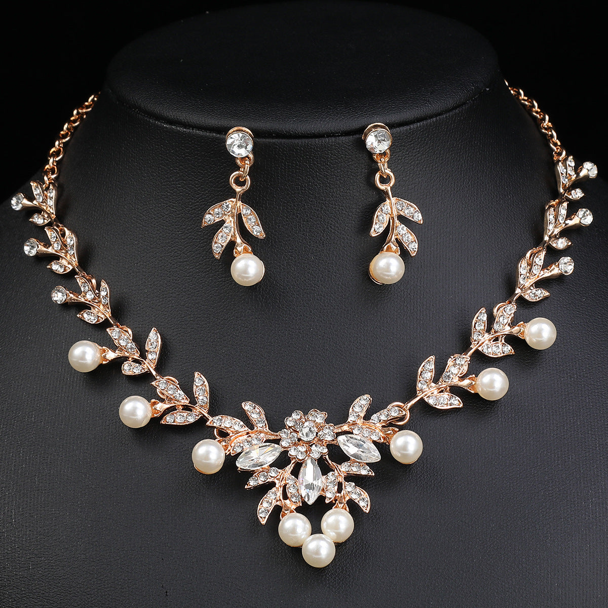 Chanel-Inspired Floral and Botanical Alloy Necklace Set with Pendant, Earrings, and Delicate Chain for Women Wedding and Formal Occasions