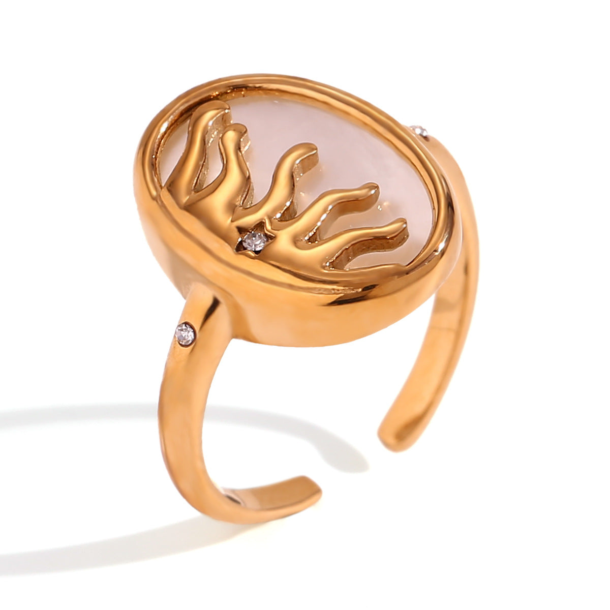 Vintage Geometric Stainless Steel Ring with 18K Gold Plating for Women