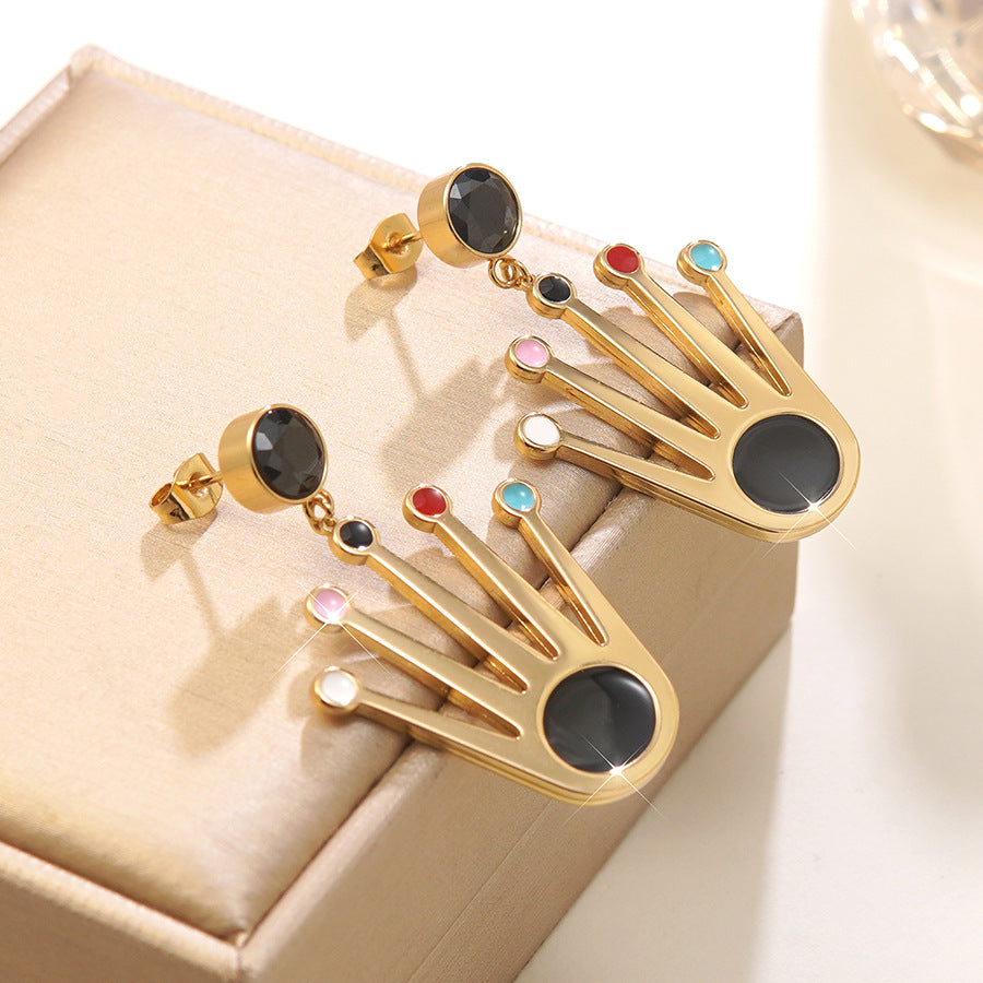 Elegant Casual Drip Oil Hand Shaped Stainless Steel Earrings for Women