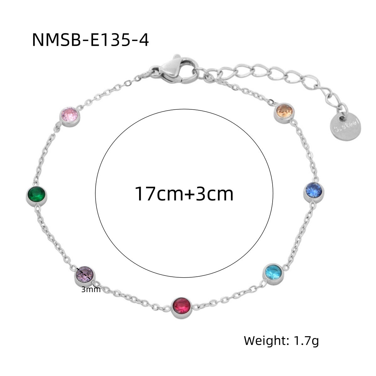 Pulsera geométrica redonda minimalista de moda para mujer de acero inoxidable con acabado en oro de 18 quilates chapado al vacío e incrustaciones de pedrería de colores