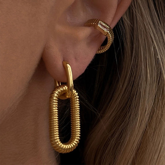 Pendientes de Aro de Acero Inoxidable Geométricos Estilo Punk con Acabado Chapado para Mujer