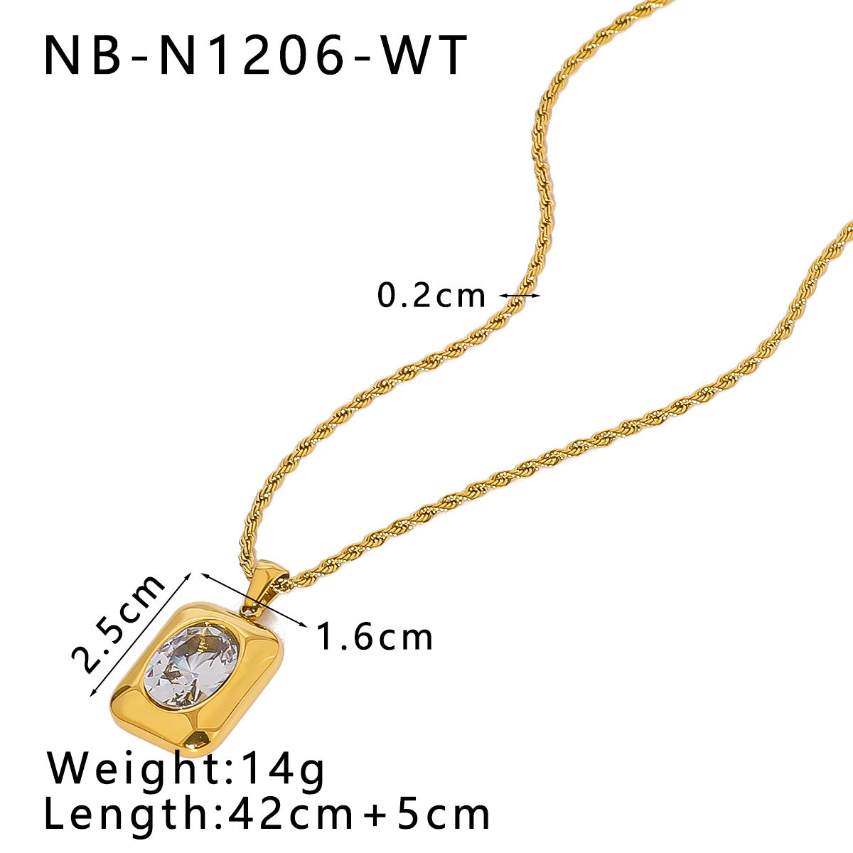 Geometric Pendant Necklace with Zircon Inlay in 18K Gold-Plated Stainless Steel on Twisted Chain for Women