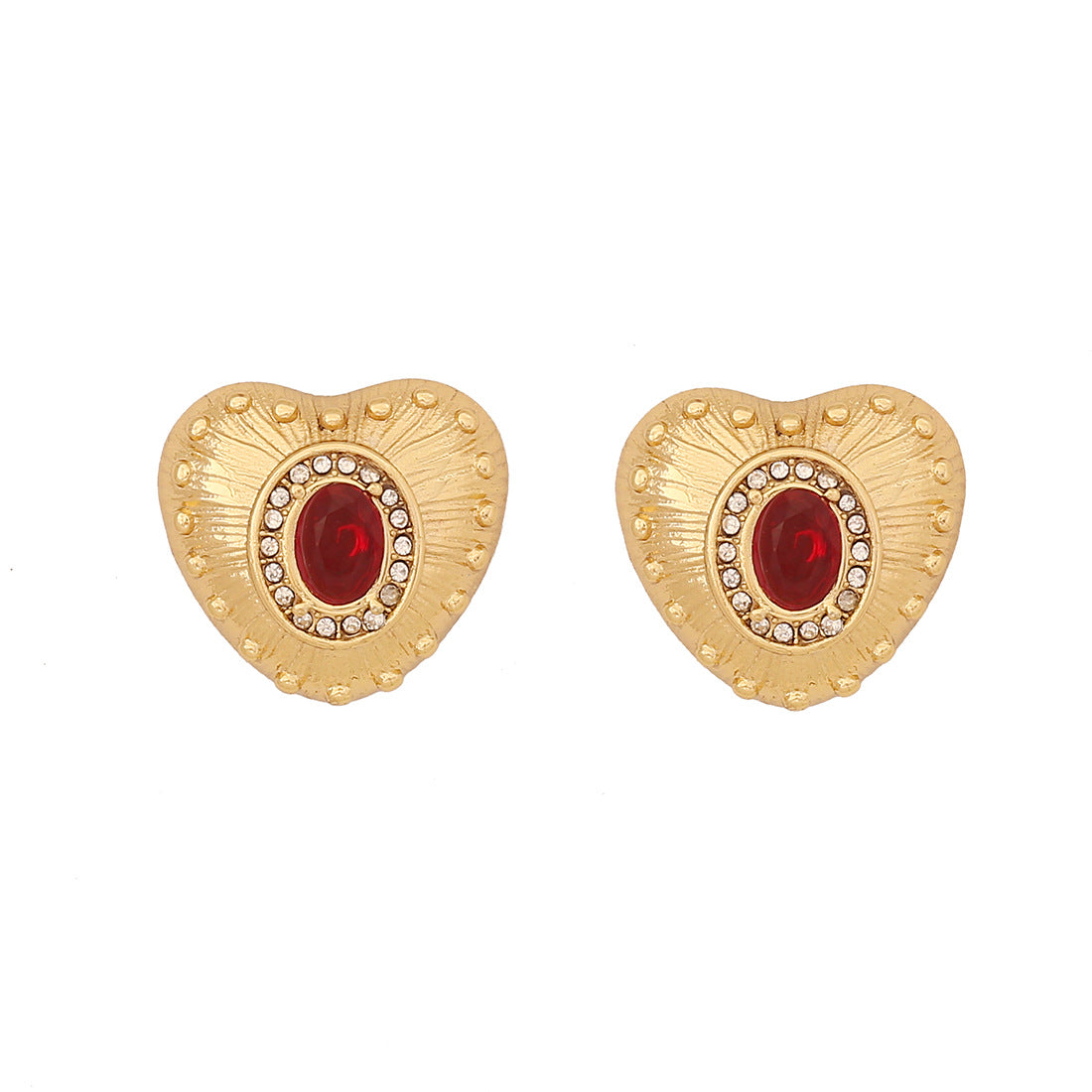 Vintage Romantic Heart-Shaped Titanium Steel Stud Earrings with Zircon Accents and Plated Finish