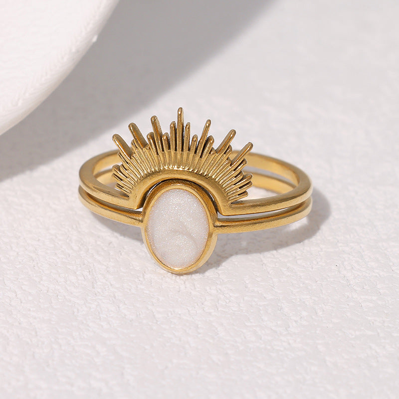 Minimalist Crown-Shaped Stainless Steel Ring with 18K Gold Plating for Women